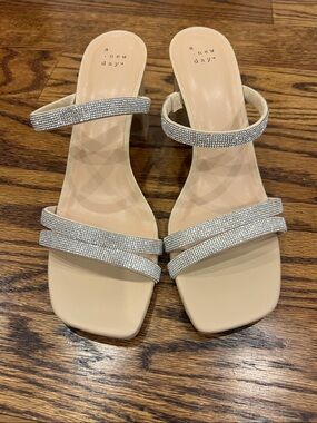 a new day Beige Block Heel Sandal with Crystal Straps